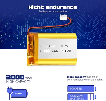 103450 Μπαταρία πολυμερών ιόντων λιθίου 3,7 V 57 g Επαναφορτιζόμενη μπαταρία ιόντων λιθίου 2000 mAh