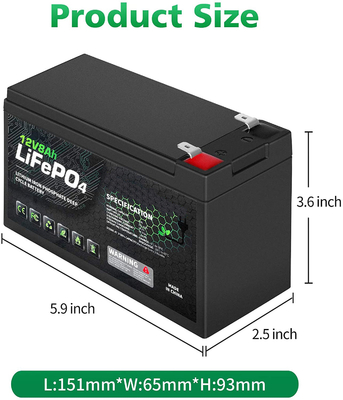 Μπαταρία 8Ah 12v φωσφορικού λιθίου Caravan Lifepo4 Μπαταρία ιόντων λιθίου